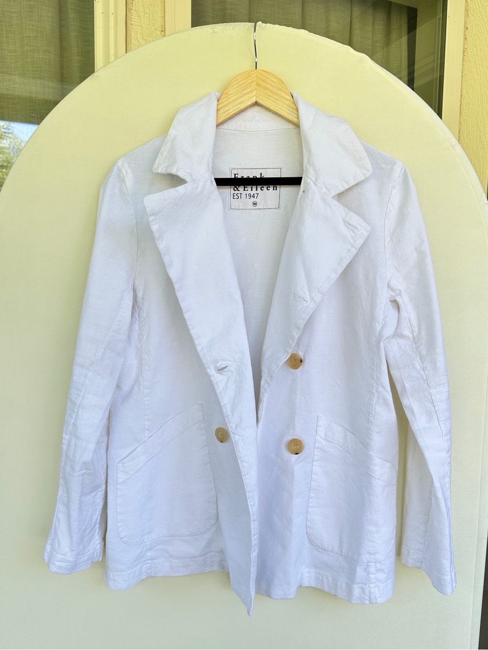 Frank and Eileen Belfast English Peacoat in White Italian Performance Linen, XS
